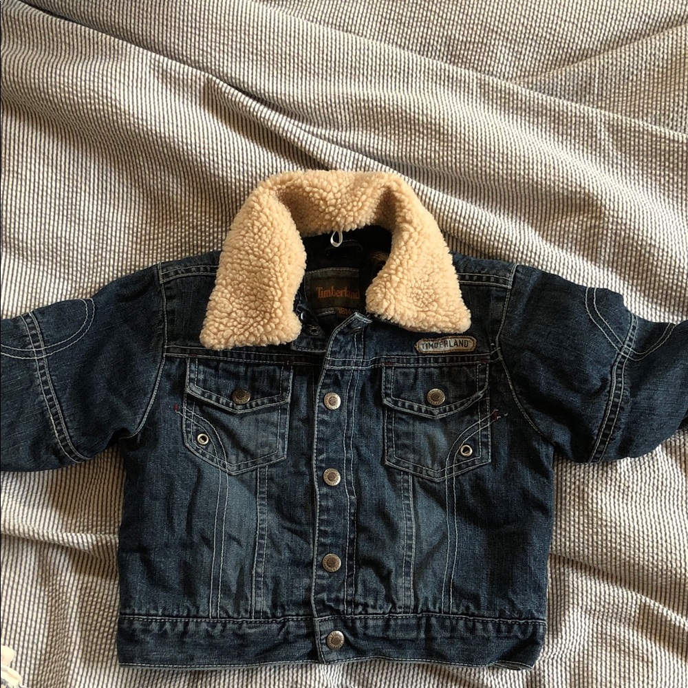 5 for $30 VINTAGE Timberland Dark Blue Jean Jacket with Cream Sherpa Collar
